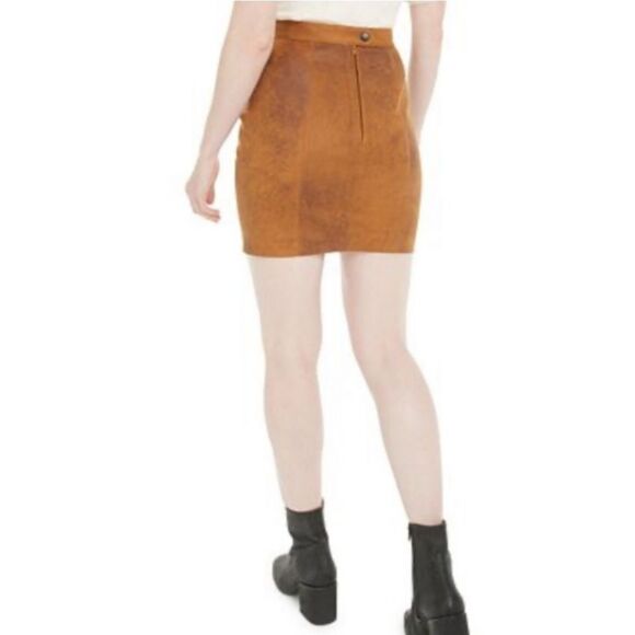 Free People NWT Rumi Ruched‎ Mini Skirt Camel Brown Faux Suede Small - Picture 3 of 9